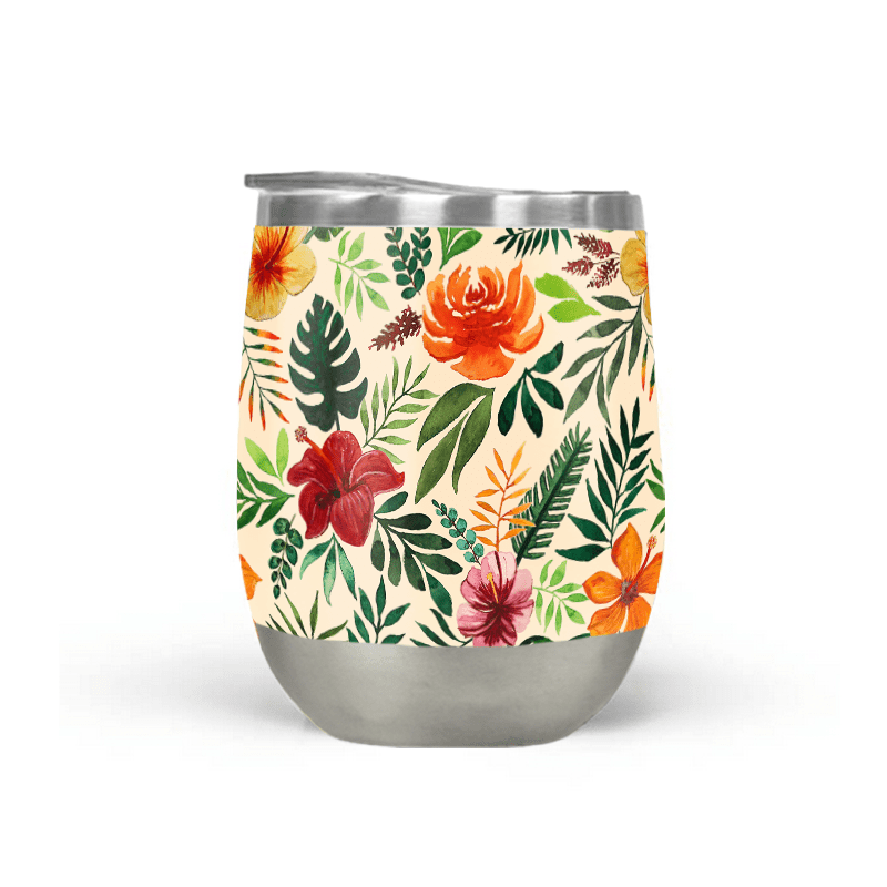 12 oz Floral Stainless Steel Wine Tumbler – Double-Wall Vacuum Insulated