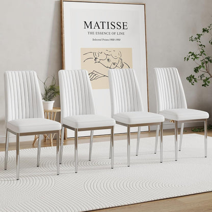 Stylish White Leather Dining Chair Set of 4 – Modern Elegance Meets Everyday Comfort