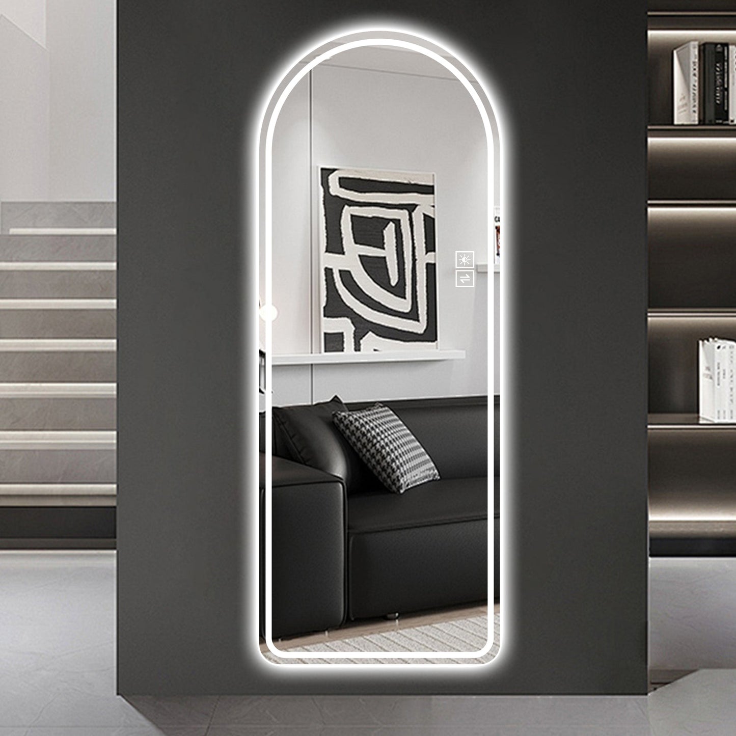 65” LED Full-Length Mirror – Arch Design, Lights, Shatter-Proof