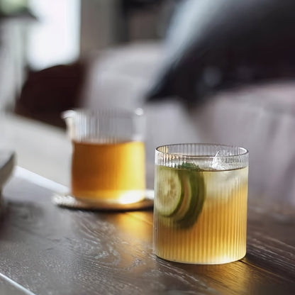 Set of 4 Ribbed Glass Tumblers | Eco-Friendly Recyclable Drinkware