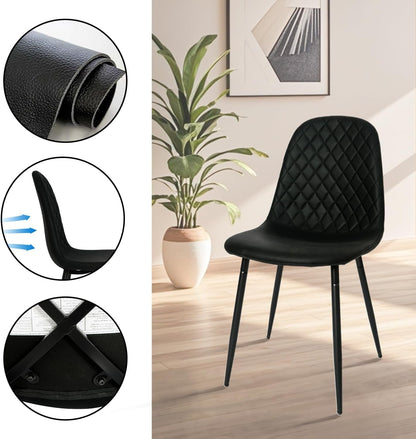 Modern Black Dining Chairs Set of 2, PU Leather Dining Room Chairs