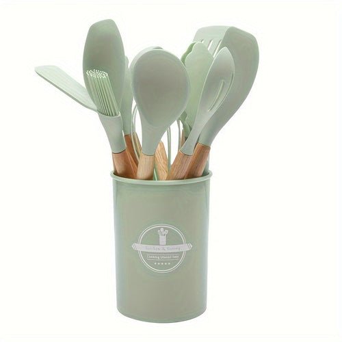 12-Piece Grey Silicone Kitchen Utensil Set with Holder – Heat Resistant