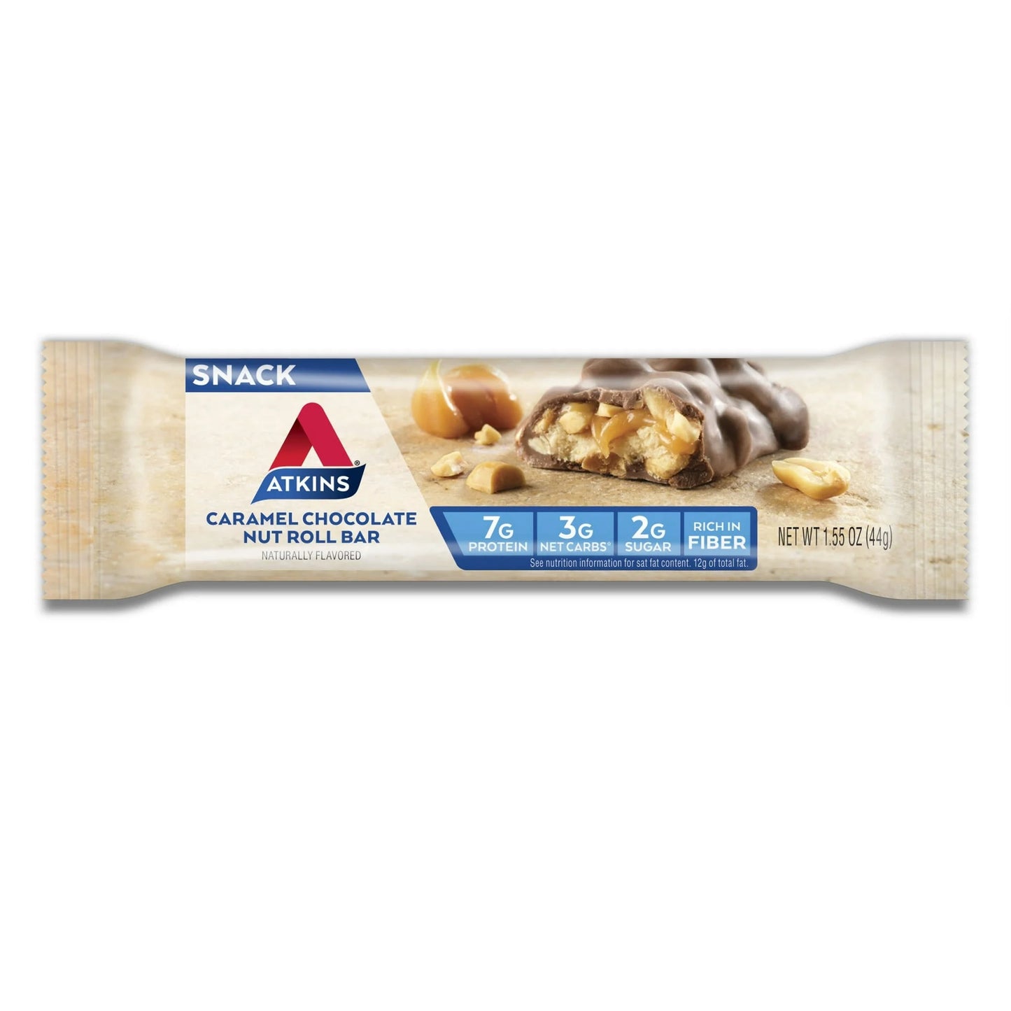 Atkins Snack Bar, Caramel Chocolate Nut Roll Bar, Keto Friendly, 5 Count | 2 Packs -10 counts total