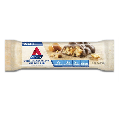 Atkins Snack Bar, Caramel Chocolate Nut Roll Bar, Keto Friendly, 5 Count | 2 Packs -10 counts total