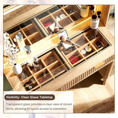 48" Modern Fluted Makeup Vanity Desk with Large 36" Mirror & Lights,