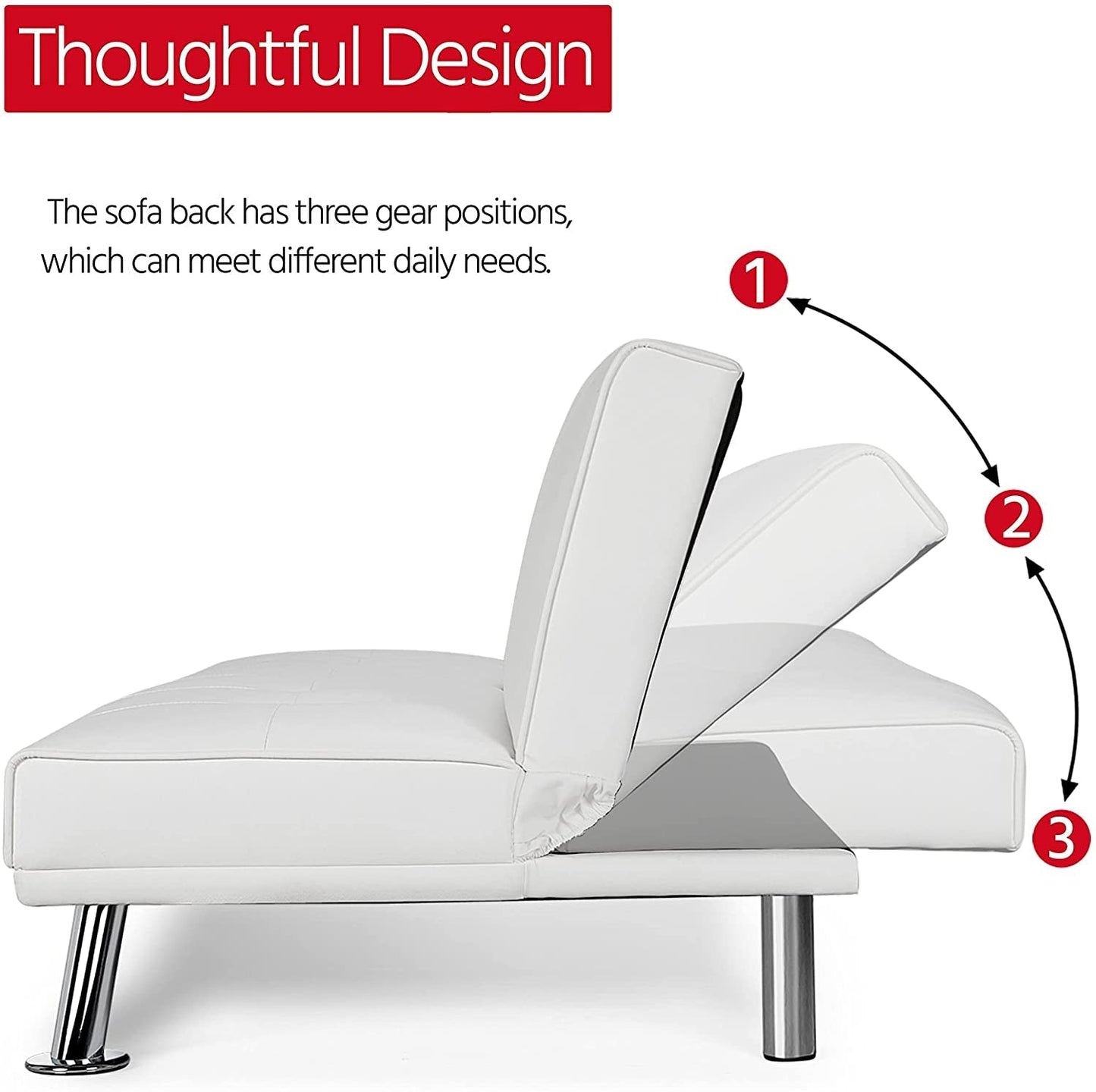 Adjustable Convertible Sofa Bed with Cup Holders