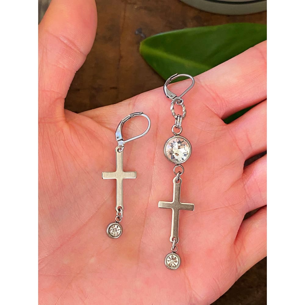 SILVER CROSS EARRINGS