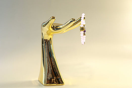 Rose Quartz, Amethyst & Howlite Crystal Bracelet • Gold Cheetah