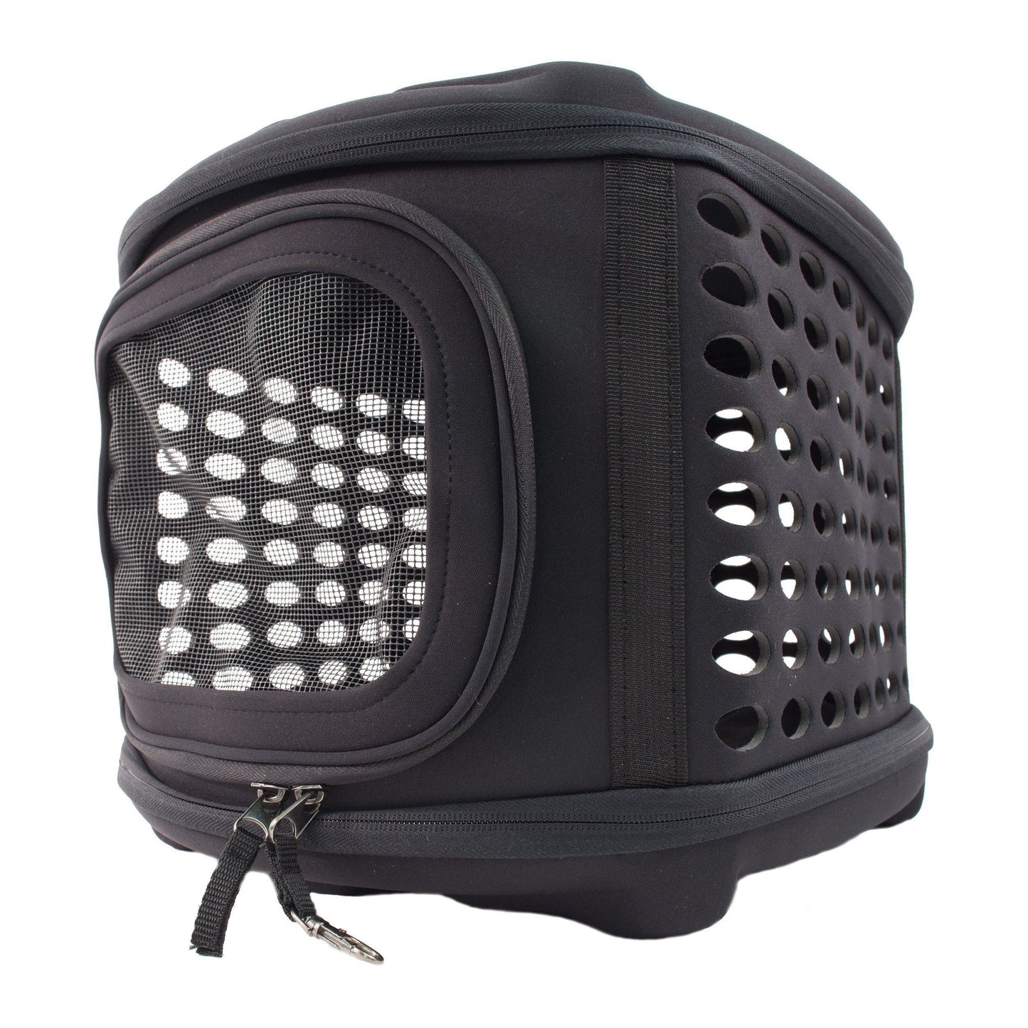 Pet Life ® 'Circular Shelled' Perforated Lightweight Collapsible Military Grade Travel Pet Dog Carrier