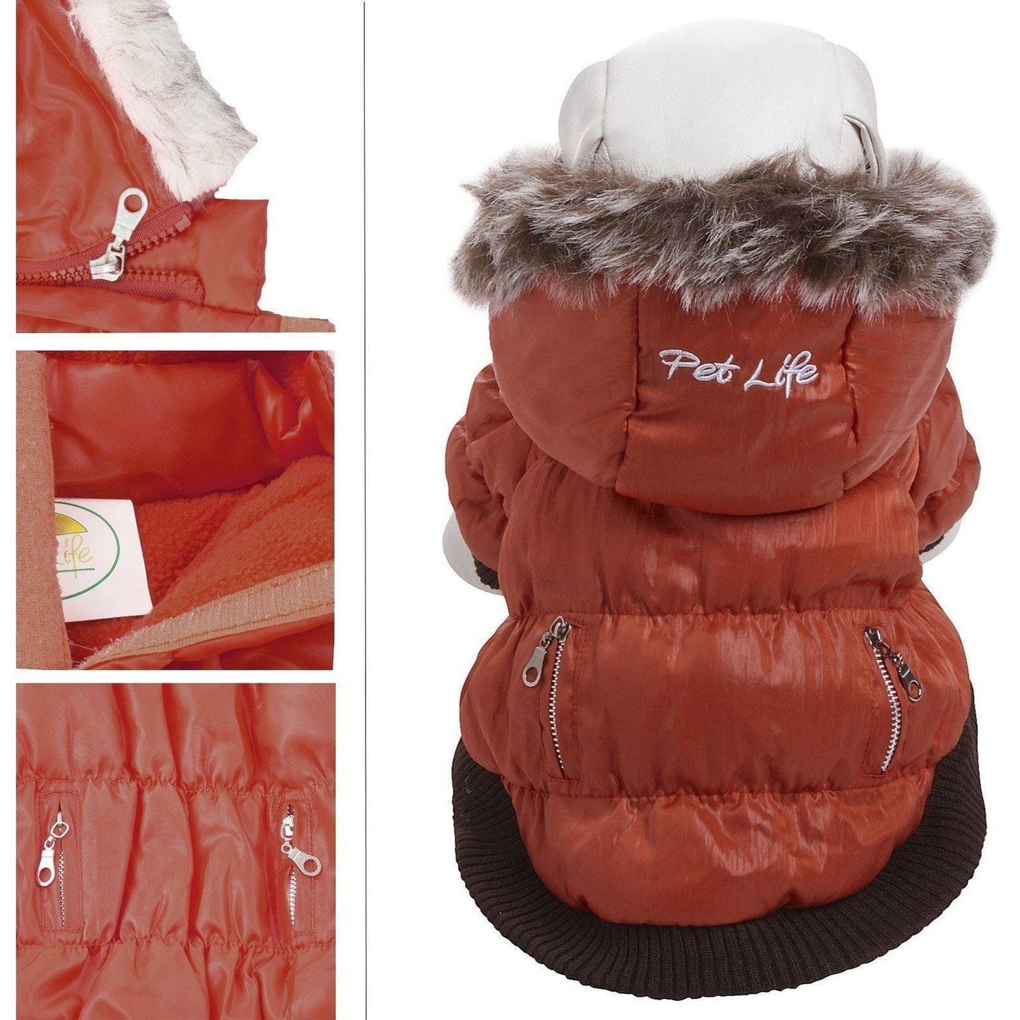 Pet Life ® Classic Metallic Fashion 3M Insulated Dog Coat Parka  w/ Removable Hood