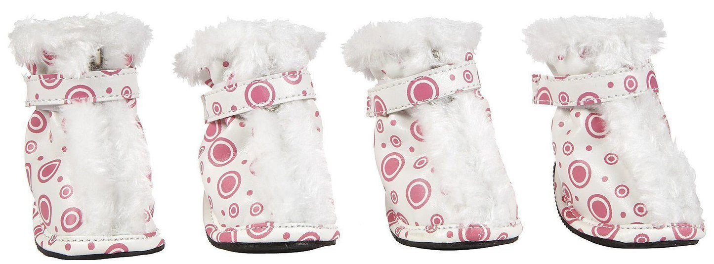 Pet Life ® Fur-Comfort 3M Insulated Fashion Fur and PVC Waterproof Winter Dog Boots - Set of 4