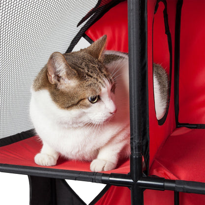 Pet Life ® 'Kitty-Play' Collapsible Travel Interactive Kitty Cat Tree Maze House Lounger Tunnel Lounge