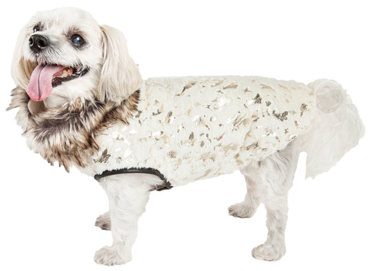 Pet Life ®  Luxe 'Gilded Rawffled' Gold-Plated Designer Fur Dog Coat
