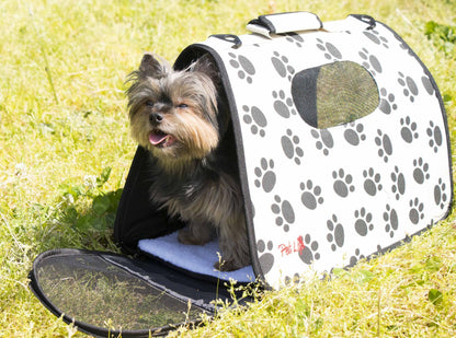Pet Life ® Paw Patterned Airline Approved Zippered Folding Collapsible Travel Pet Dog Carrier