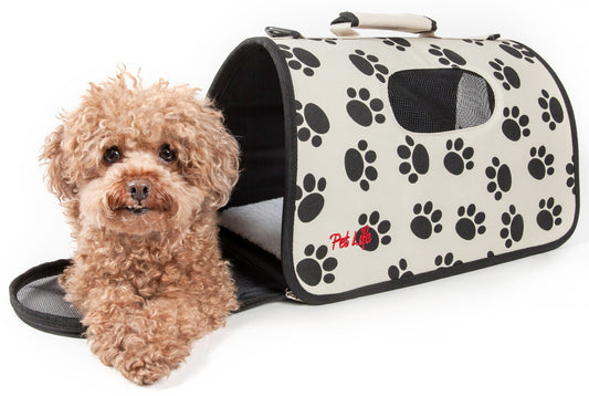 Pet Life ® Paw Patterned Airline Approved Zippered Folding Collapsible Travel Pet Dog Carrier