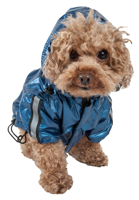 Pet Life ® 'Reflecta-Sport' Multi-Adjustable Reflective Weather-Proof Dog Raincoat w/ Removable Hood