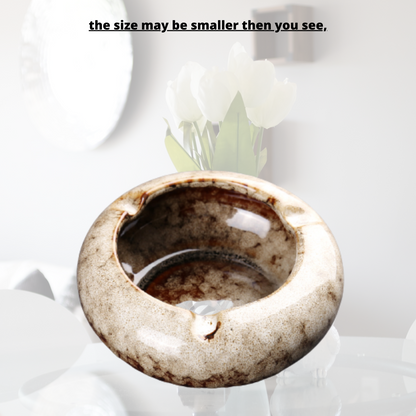 Round Glossy Ceramic Ashtrays + Flameless Lighter (WHITISH)