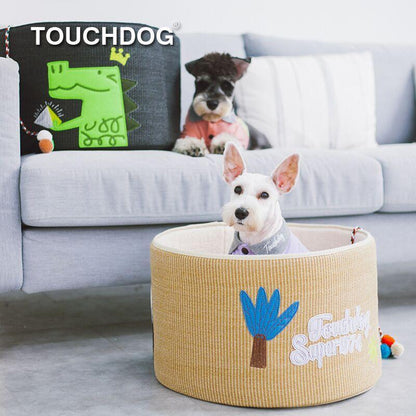 Touchcat 'Claw-ver Nest' Rounded Scratching Cat Bed w/ Teaser Toy