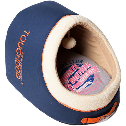 Touchdog ® 'Active-Play' Vintage Emblem Panoramic Cat Bed w/ Teaser Toy