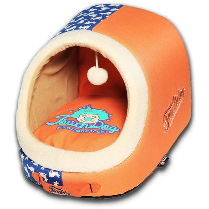 Touchdog ® 'Lazy-Bones' Rabbit-Spotted Panoramic Cat Bed with Teaser Toy