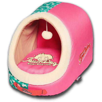 Touchdog ® 'Lazy-Bones' Rabbit-Spotted Panoramic Cat Bed with Teaser Toy