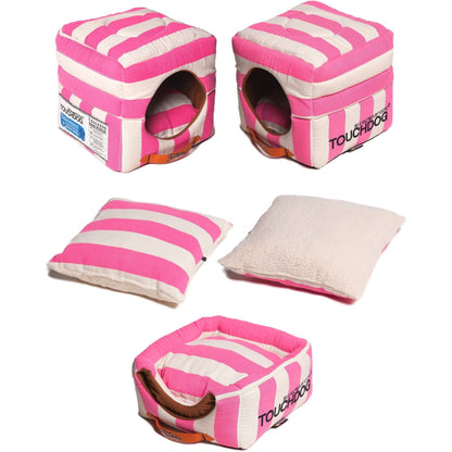 Touchdog ® 'Polo-Striped' 2-in-1 Convertible and Collapsible Dog and Cat Bed