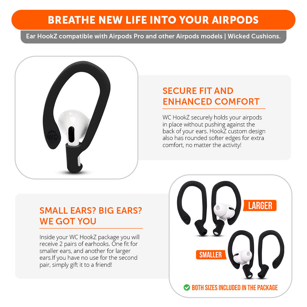 WC HookZ - Over Ear Hooks for Airpods Pro 1, 2 & Airpods 1, 2, 3